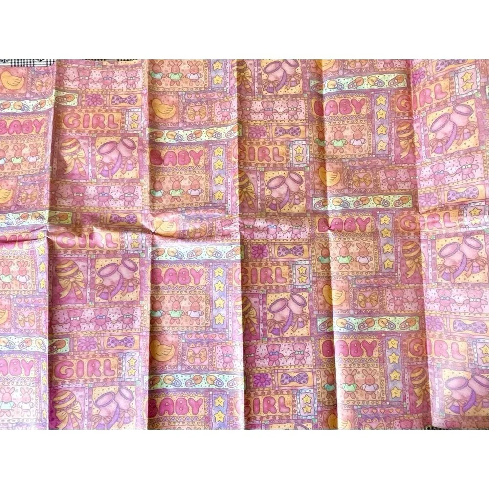 Vintage Baby Girl Gift Wrap Pink Wrapping Paper 5 Full Sheets 39x27 Patchwork